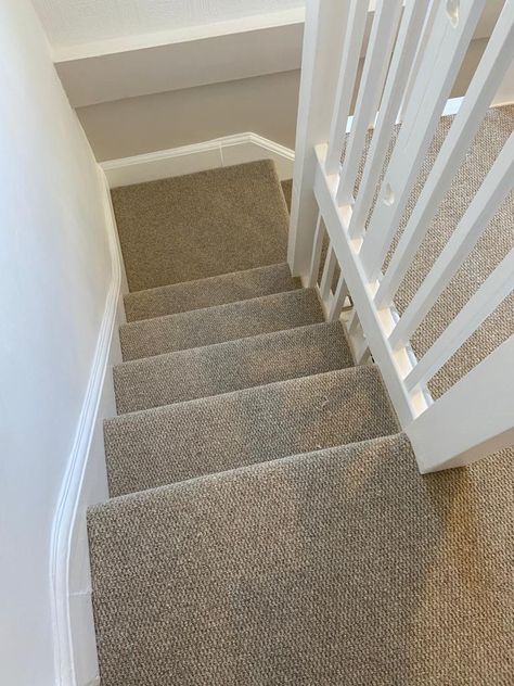 Abingdon flooring Royal windsor Carpet colour Hopsack 06. Brown Carpet Stairs, Cream Carpet Stairs, Beige Carpet Stairs, Stair And Landing Carpet Ideas, Beige Stairs, Saint Claire, Hoarder House, Hall Stairs, Carpet Staircase