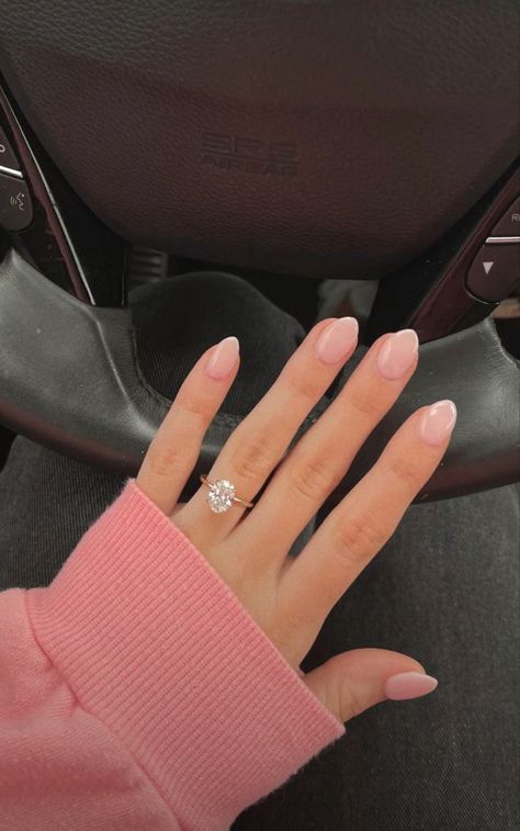 Girly Neutral Nails, Engagement Nails Squoval, Sophie Richie Nails, Dip Engagement Nails, Nail Color For Engagement Ring, Gel X Nails Short Almond, Family Photo Nails, Fall Neutral Nails Almond Shape, Almond Nails Wide Nail Bed