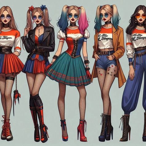 Wardrobe Capsule: Halloween ideas -Killua -HARLEY Quinn - Wonder Woman Harley Quinn Aesthetic Outfits, Harley Quinn Aesthetic, Harley Quinn Outfit, Quinn Aesthetic, Wardrobe Capsule, Ann Marie, Comics Story, Tv Animation, Aesthetic Outfits