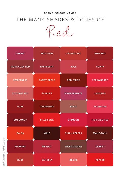 Shades Of Red Color Palette, Unique Color Names, Red Color Names, Shades Of Red Color, Angel Queen, Colour Names, Deep Autumn Color Palette, Red Lipstick Shades, Types Of Red