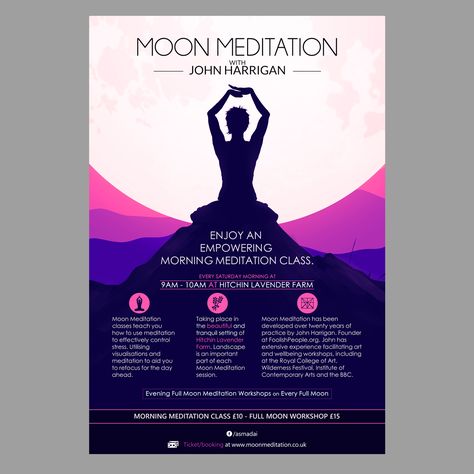 Designs | Mondo style poster for a Meditation Class | Poster contest Meditation Poster Design, Meditation Graphic Design, Meditation Graphic, Meditation Poster, Class Poster, Elevated Bed, Yoga Logo, Morning Meditation, Lavender Farm