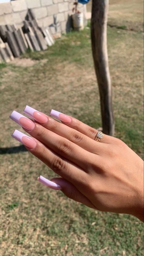 pink french nails acrylic square nails Pink French Nails Acrylic, Light Purple French Tips, Nails Acrylic Square, French Nails Acrylic, Acrylic Square Nails, Purple French, Pink French Nails, Hair Goal, Pink French