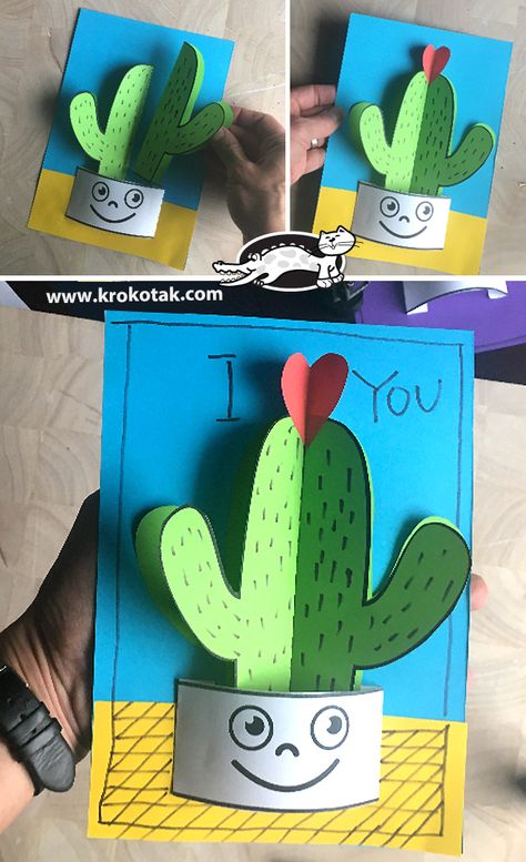 krokotak | FLOWERING HEARTS CACTUS CRAFT Cactus Crafts, Letter C Crafts, Paper Cactus, Art Education Projects, Cactus Craft, Hanging Craft Ideas, Cactus Poster, Hanging Craft, Paper Wall Hanging