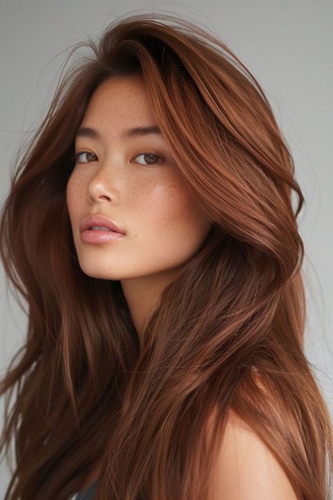 Hair Color For Medium Dark Skin Tones, Medium Skin Tone Hair Color, Hair Color For Medium Skin Tones, Hair Color Dark Skin, Asian Hair Inspiration, Kimchi Salad, Hair Color For Tan Skin, Dark Ginger Hair, Copper Brown Hair