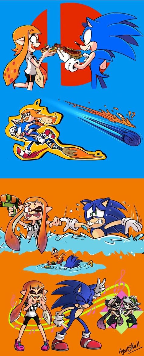 Sonic and the Inkling Girl have a lot in common. Super Smash Bros Sonic, Super Smash Bros Ultimate Fanart, Inkling Fanart, Super Smash Bros Fanart, Smash Bros Fanart, Super Smash Bros Characters, Super Smash Bros Memes, Smash Bros Funny, Super Smash Bros Brawl