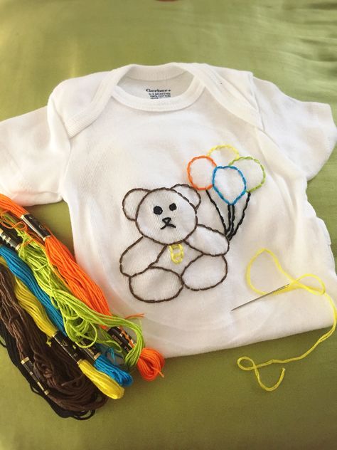 Embroidered Baby Clothes, Baby Embroidery, Baby Bear, Hand Embroidery, Baby Onesies, Baby Clothes, Teddy Bear, Embroidery, Sewing