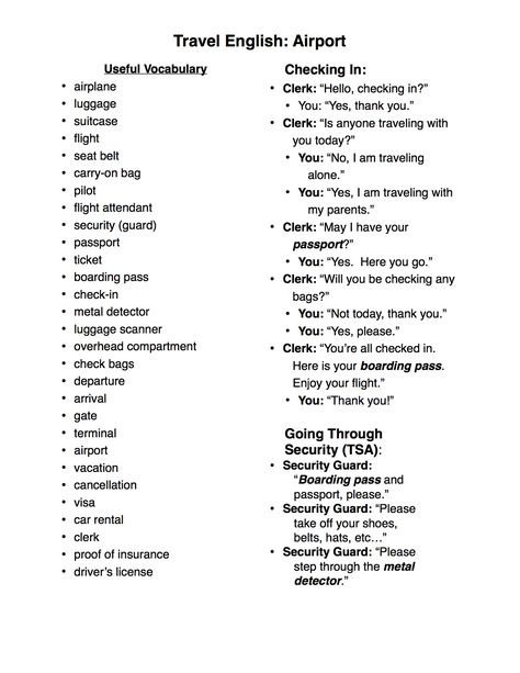 ESL Travel English Airport Activity: Vocabulary and Conversation (1/2) Esl Travel, English For Tourism, Travel English, English Teaching Materials, Teaching English Abroad, English Conversation, Conversational English, English Vocab, English Language Teaching