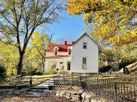 1910 Farmhouse, 1900 Farmhouse, Life Dreams, Rock Climbing Wall, Red Hill, Dairy Farms, Mountain Home, Step Back, Metal Roof