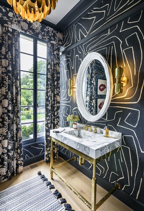 12 Modern Powder Room Ideas With Major Wow Factor | Luxe Interiors + Design Modern Powder Room Ideas, Modern Powder Room, Mirror Reflection, Luxe Interiors, Wow Factor, Design Decor, Modern Interior Design, Powder Room, Round Mirror Bathroom