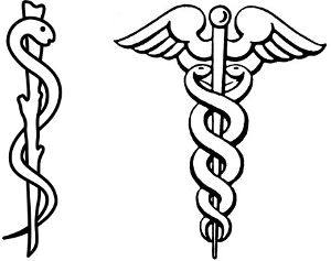 The Rod of Asclepius, left, with a single snake, is the symbol of medicine. Unfortunately, a large number of commercial American medical organizations instead use the caduceus, right, which has two snakes. Asclepius was the Greek god of healing, but the caduceus was wielded by Hermes and connotes commerce, negotiation, and trickery. Caduceus Tattoo, Anjing Pug, Nurses Week Quotes, Doctor Tattoo, Caduceus Symbol, Medical Tattoo, Health Symbol, Healthcare Logo, Medical Symbols