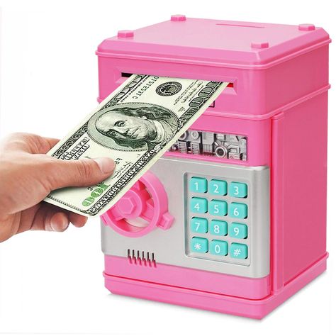 PRICES MAY VARY. Automatic Money Scroll & Coin Bank: Cash is automatically pulled into this electronic piggy bank when pushed into the front slot like a mini ATM. And the coins can be easily dropped from the top. Piggy bank fosters the good habit of saving. Password Lock Protected: This money saving box is easy to set and protected with a personal 4-digit password lock which can be changed at any time, and there’s a restored way if it’s forgotten! 3AA batteries are needed (not included)! Perfect Bank Safe, Atm Cash, Toy Money, Money Saving Box, Money Safe, Savings Box, Kids Money, Money Bank, Barbie Toys