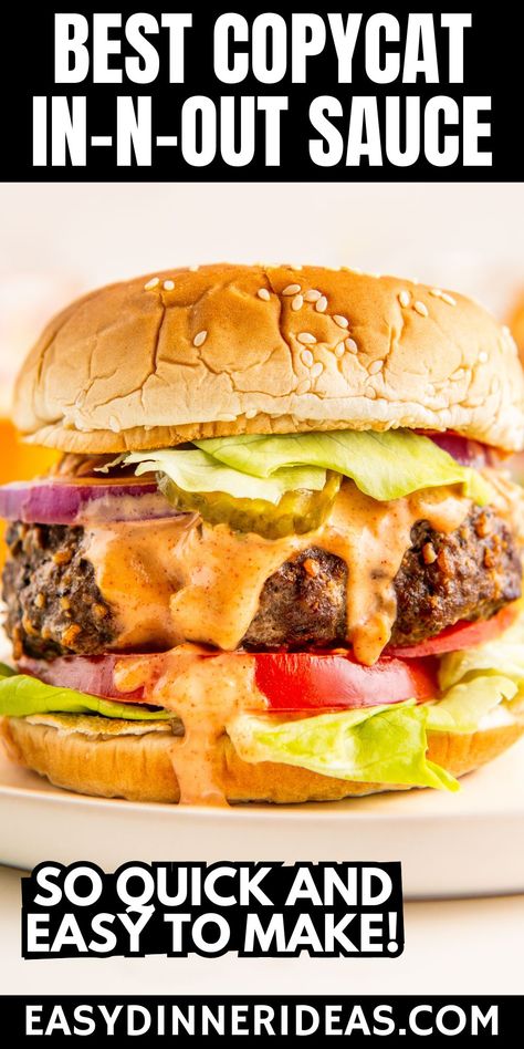 This copycat In and Out sauce recipe is a creamy, tangy sauce that takes burgers and fries to the next level! Make this famous fry and burger sauce easily in minutes with a handful of condiments you likely already have in the fridge. Spicy Burger Sauce Recipe, In And Out Burger Sauce, Burger Sauce Recipe Homemade, Copycat In And Out Sauce, In And Out Sauce Recipe, In And Out Sauce, Spicy Burger Sauce, In N Out Sauce, Secret Sauce Recipe