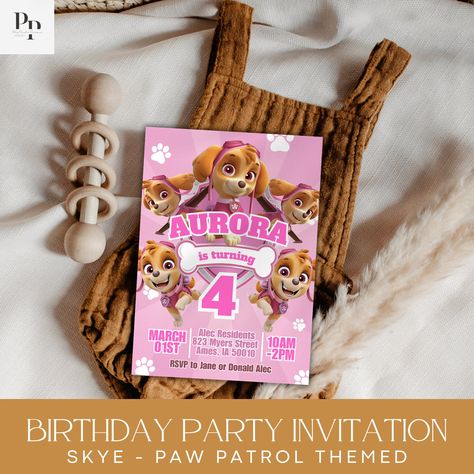 Kids Birthday Invitation Template, Skye Paw, Kids Birthday Invitation, Birthday Invitation Template, Invite Template, Birthday Template, Birthday Invitations Kids, Feb 13, Paw Patrol