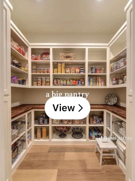 Lemon8 · My dream kitchen  · @Lauralei121422 U Shaped Walk In Pantry, U Shaped Pantry Shelves, U Shaped Pantry, Large Pantry Design, Large Walk In Pantry, Huge Walk In Pantry, Walk In Pantry Ideas Layout, Huge Pantry, Walk In Pantry Ideas