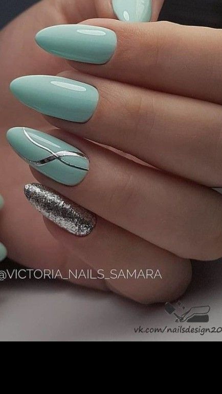 Short Oval Nails, Oval Nails Designs, Spring Nail Art, Oval Nails, Gel Nail Designs, Nail Designs Summer, Green Nails, Acrylic Nail Designs, Blue Nails