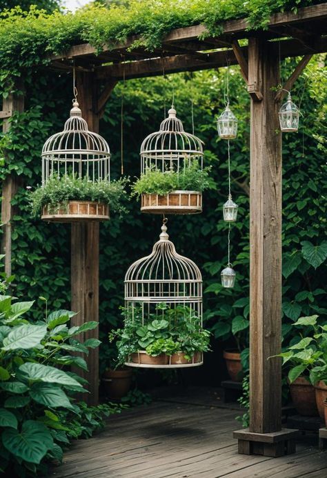 35 Vintage Garden Decor Ideas to Elevate Your Outdoor Space 3 Garden Nook, Upcycle Garden, Courtyard Gardens, Garden Decor Diy, Vintage Garden Decor, Garden Deco, Birdcages, Garden Decor Ideas, Rustic Garden Decor