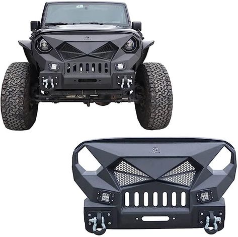 Vijay Front Bumper Compatible with 2007-2018 Jeep Wrangler JK/JKU with Winch Plate and LED Lights 2017 Jeep Wrangler, Wrangler Jl, Wrangler Unlimited, D Rings, Powder Coating, Jeep Wrangler, Jeep, Truck Parts, Led Lights