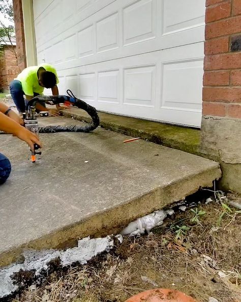 How we use foam to lift concrete | concrete, foam | Who knew that a little foam could lift your concrete 😮 | By Lessons Learned In Life Repair Concrete Driveway, Concrete Lifting, House Foundation, Concrete Driveways, Lessons Learned In Life, Concrete Cement, Spray Foam, Black And White Decor, Diy Garden Projects