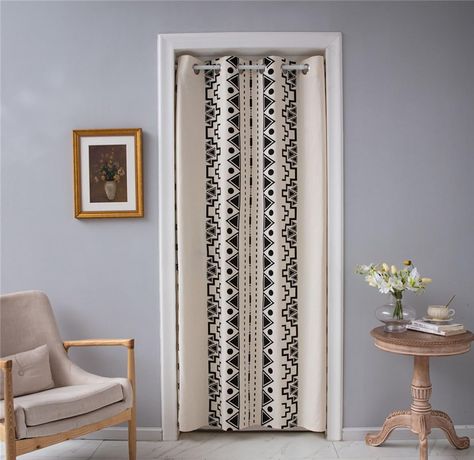 Black White Geometric Door Curtains Doorway Privacy Sliding Closet Curtain for Dining Blackout Curtains For Doorways, Privacy Room Divider, Room Divider Curtains, Boho Door, Short Curtain, Cheap Doors, Closet Curtains, Handmade Curtains, Bedroom Patio