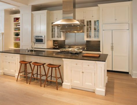 Maple Floors Kitchen, Ge Monogram Appliances, Natural Wood Kitchen Cabinets, Maple Wood Flooring, Island With Stove, Kitchen Island With Stove, Light Wood Kitchens, Monogram Appliances, Natural Wood Kitchen