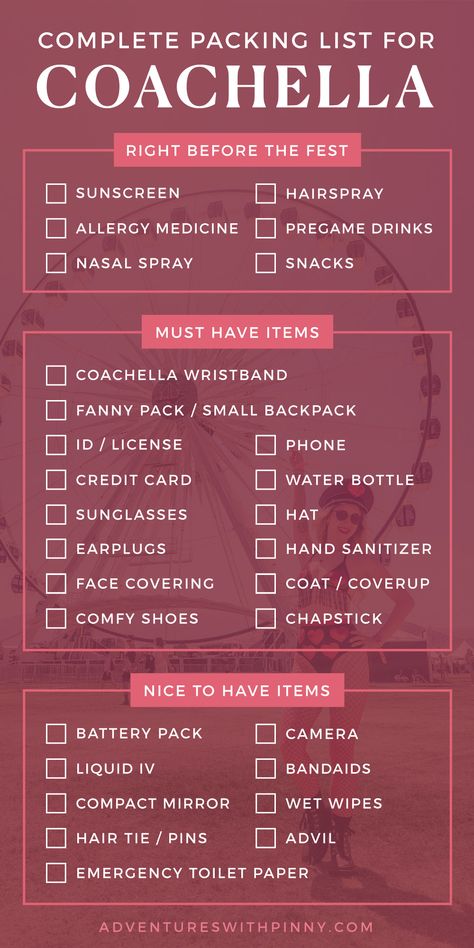 Concert Tips Survival Guide, What To Bring To A Concert List, Festival Bag Essentials, Festival Necessities, Music Festival List, Coachella Camping, Festival Checklist, Coachella Bag, Festival Packing