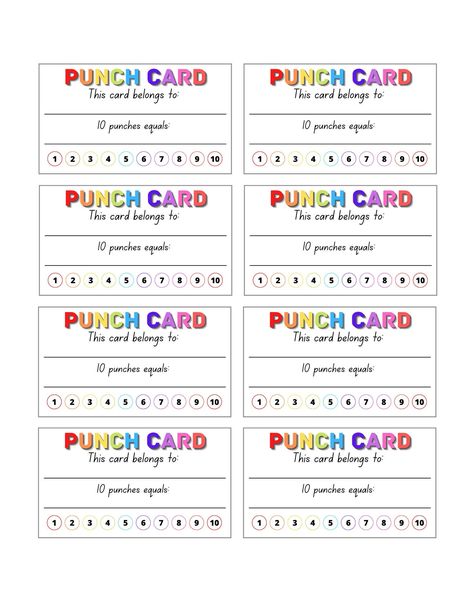 Homework Punch Card, Good Behavior Punch Card Free, Bathroom Reward Chart, Hole Punch Reward Cards, Good Behavior Punch Card, Strike 3 Behavior Chart, Punch Card Reward System Free Printable, Classroom Reward Chart Ideas, Token Chart Reward System