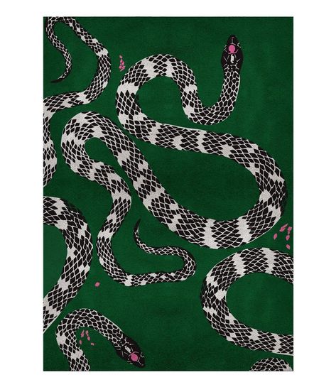 The snake is one of the oldest and most well-known mythological symbols, being present in different cultures with similar meanings. Snake is a tribute to this majestic animal and to the meaning it was endowed with in the past, which it still possesses. A 100% handmade rug that combines the use of hand-tufted and overtufting techniques with different materials - natural wool and botanical silk. Botanical Rug, Jute Round Rug, Botanical Collection, Green Hand, Majestic Animals, Recycled Canvas, Luxury Rug, Carpet Runner, Johannesburg