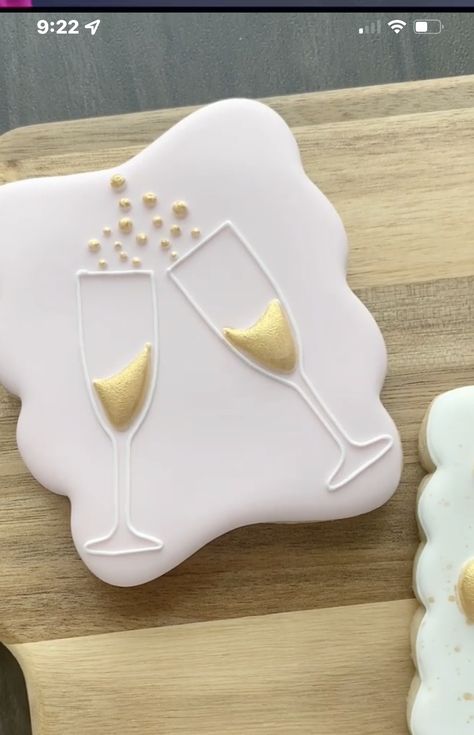 Wedding Cookie Ideas Decorated, Ring Cookies Engagement, Cheers Cookies Decorated, Champagne Cookies Royal Icing, Champagne Decorated Cookies, Royal Icing Engagement Cookies, 25th Anniversary Cookies Decorated, We Still Do Cookies, Champagne Flute Cookies