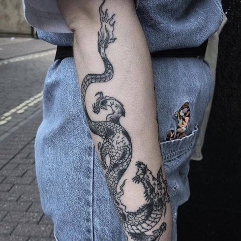 dragon tattoo #crosstattoo #tattooideas #tattoos Dragon Tattoo Forearm, Dragon Tattoo Arm, Dragon Tattoo Ideas, Chinese Dragon Tattoos, Japanese Dragon Tattoo, Cross Tattoos For Women, Dragon Sleeve Tattoos, Japanese Dragon Tattoos, Dragon Tattoo Designs