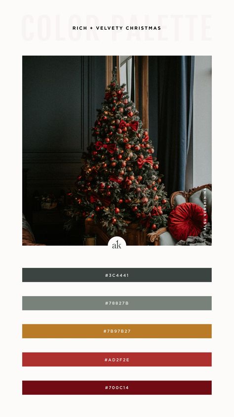 A Rich, Velvety Christmas Color Palette // Dark Sage, Gold, Vintage Red // akulakreative.com Alternative Christmas Color Palette, Vintage Christmas Palette, Modern Christmas Color Palette, Color Palette Dark, Christmas Palette, Painted Trim, Christmas Color Palette, Modern Brands, Winter Color Palette