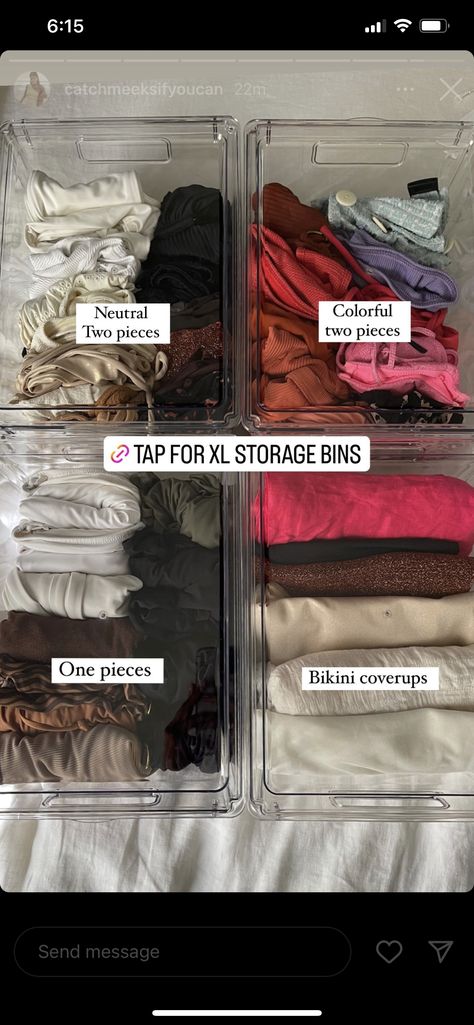 Swimwear Organization, Bathing Suit Organization, La Life, Life Hack, Storage Bins, Closet Organization, Room Inspo, Two Pieces, Bathing Suits