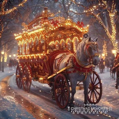 Horse Carriage Illustration, Carriage Illustration, Christmas Carriage, Vintage Christmas Village, Horse Sleigh, Christmas Horse, Christmas Horses, Horse Carriage, Horse Drawn