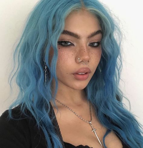 Blue Hair Hazel Eyes, Ice Blue Hair, Oc Pfp, Baby Blue Hair, Blue Hair Aesthetic, Dyed Hair Blue, Light Blue Hair, Dark Blue Hair, Hair Color Underneath