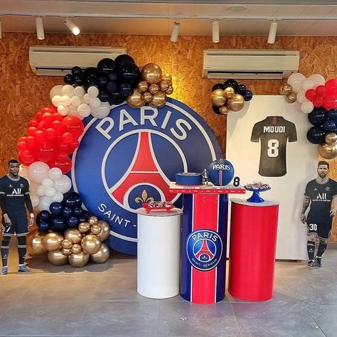 Birthday Mbappe Birthday Theme, Psg Soccer Birthday Party, Mbappe Birthday, Soccer Birthday Theme, Bolo Paris, Paris Saint Germain Fc, Arabian Princess, Soccer Birthday Parties, Gala Party