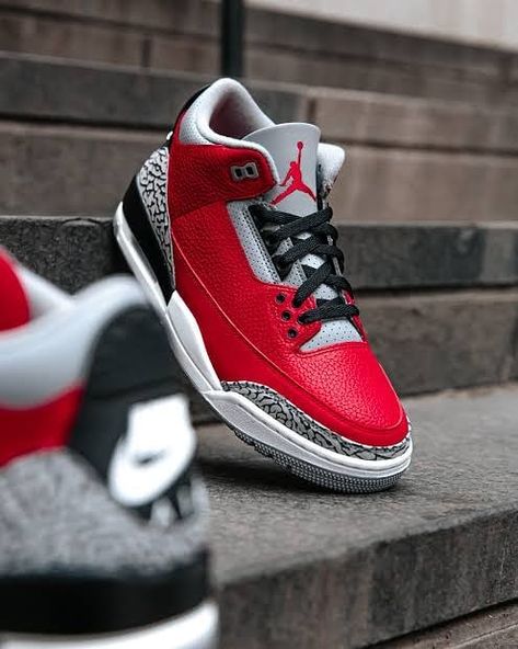 Jordan 3 Red Cement, Jordan 3 Red, Air Jordan Basketball Shoes, Jeffrey Jordan, Nike Fashion Sneakers, Jordan Basketball Shoes, Red Jordans, Black Basketball Shoes, Jordan Shoes Girls