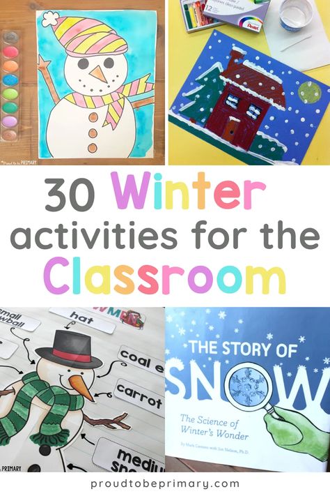 An engaging list of winter activities for the classroom to warm up and excite kids in K-2. Snowman activities, winter writing lessons, winter STEM activities, snow projects for kids, arts and craft ideas, and more are inside this article full of teacher ideas and classroom lesson plans for winter for teachers of kindergarten, first grade, and second grade. Gala Activities, Activities For Kids In School, Winter Literacy Activities, Christmas Learning Activities, Winter Stem Activities, Winter Science Activities, Winter Stem, Santa Claus Drawing, Winter Gala