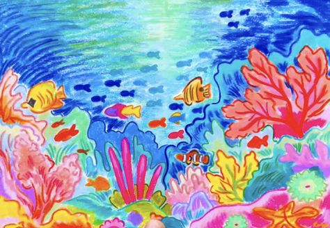 Crayon Wallpaper, Flower Doodling, Coral Reef Drawing, Sea Drawing, Cool Drawing, Background Drawing, Crayon Art, Flower Doodles, Sketchbook Inspiration