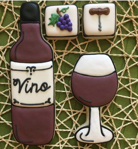 Wine Cookies, Valentine Cookie, Wine Cake, Chocolate Wine, Iced Biscuits, Iced Sugar Cookies, Wine Tasting Party, Funny Wine, Fancy Cookies