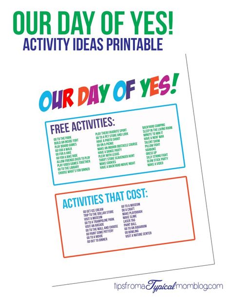 How to Have a “Day of Yes” with Your Kids + Free Printable Kids Activity List Yes Day Ideas, Family Night Activities, Activity List, Yes Day, Ideas For Kindergarten, Capri Sun, Family Fun Night, Printable Kids, List Of Activities