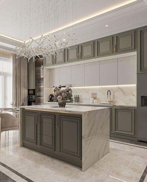 New York Style Kitchen, Contemporary Kitchen Design Luxury, Neo Classic Kitchen, Classical Kitchen, Kitchen Window Design, Minimal Kitchen Design, Classic Kitchen Design, Neoclassical Interior, Home Hall Design