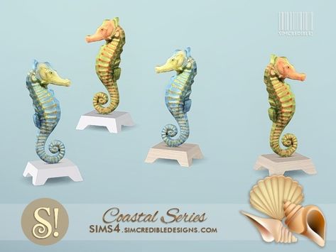 Coastal seahorse by SIMcredible! Sims 4 Mermaid Decor Cc, Sims 4 Mermaid Furniture, Sims 4 Ariel, Sims4 Clutter, Sims Clutter, Adventurer's Guild, Cc Shopping, Sims Stories, Sims 4 Traits