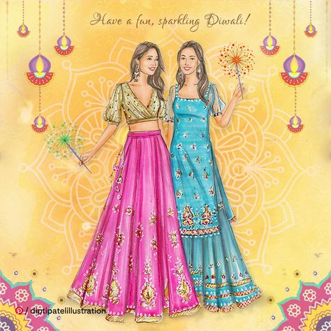 Traditional Illustration Art, Diwali Celebration Illustration, Diwali Illustration Design, Drawing On Festival, Diwali Illustration Art Aesthetic, Any Festival Drawing, Drawing Of Festival, Festival Drawing Indian, Diwali Drawing Sketch