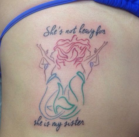 She's not heavy for she is my sister... Matching mermaid sister tattoos Sister Mermaid Tattoos, Duo Tattoo, Forearm Tattoo Quotes, Bright Pink Nails, Bff Tattoos, Mermaid Tattoos, Quote Pins, Baby Tattoos, Sister Tattoos