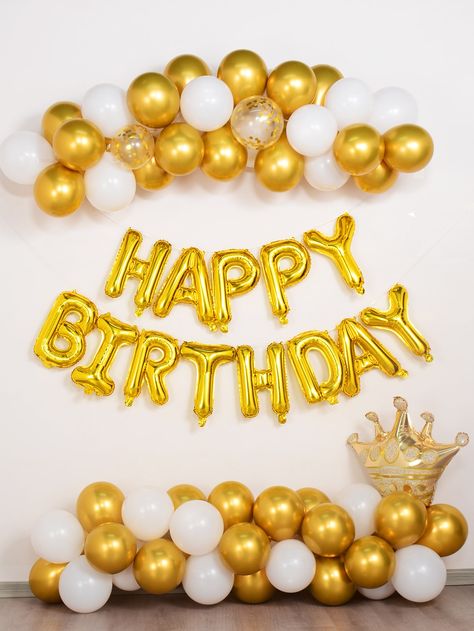 Gold Theme Birthday, Surprise Birthday Decorations, Happy Birthday Balloon Banner, Balloon Birthday Party, Birthday Background Images, Happy Birthday Posters, Birthday Party Theme Decorations, Balloon Party, Balloon Birthday