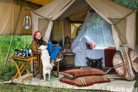 This Safari Tent Bedroom is the ultimate example of how to live in nature... stylishly. | housebeautiful.com Photo by Georgina Goodwin Tent Bedroom, Tent Camping Beds, Tropical Colonial, Tent Ideas, Safari Camp, Tent Living, Safari Chair, Best Tents For Camping, Safari Decorations