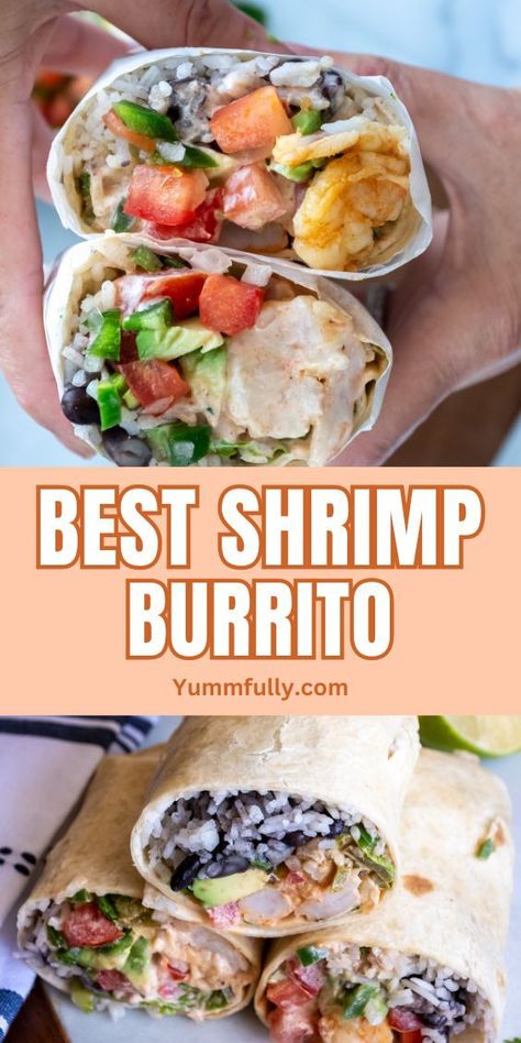 A delectable combination of tender shrimp, tangy salsa, and rich guacamole are wrapped in a warm tortilla to create The Best Shrimp Burrito, which explodes with flavor with each bite. Stay tuned for the newest culinary treats and follow us for more tempting creations! Easy Shrimp Burrito, Shrimp Ceaser Wraps, Old Bay Shrimp Burritos, Salmon Burritos, Shrimp Wraps Recipes, Seafood Burrito, Burrito Pie, Baked Chimichangas, Shrimp Wrap