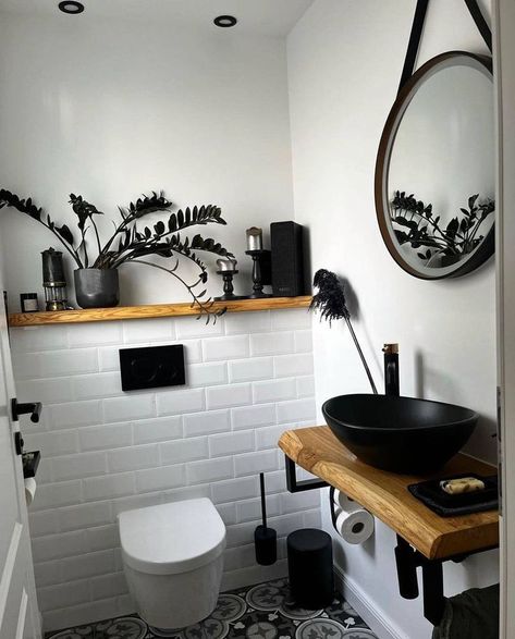 One thing you’ll notice right off the bat is the floating toilet. It’s not just a space-saver; it gives the whole place a fresh feel too. Image credit: INSTAGRAM @TRENDING_BATHROOM Tiny Sink, Sheds Turned Into Homes, Modern Industrial Bathroom, Industrial Toilet, Preppy Bedroom Decor, Toilet Room Decor, Black White Bathrooms, Bad Inspiration, Industrial Bathroom