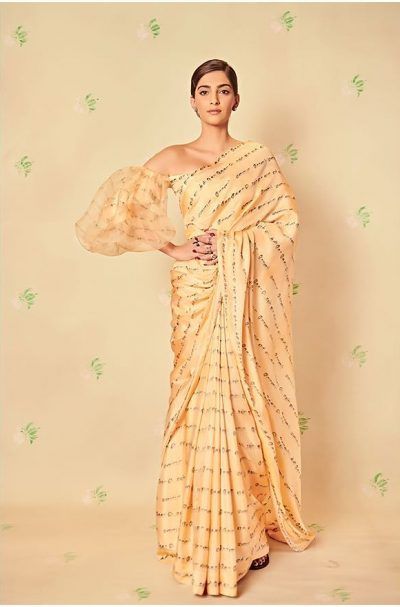 Here's Some Trendy New Saree Inspiration For You From Celebs! | WedMeGood Masaba Gupta Collection, Sonam Kapoor Saree, Sonam Kapoor Fashion, Masaba Gupta, Saree Draping Styles, Bollywood Wedding, Unique Blouse, Saree Trends, Sonam Kapoor