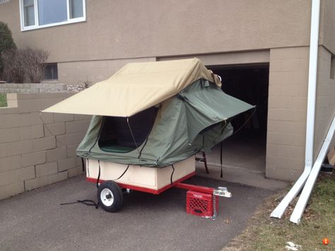 Home-Built Motorcycle Tent Trailer | Motorcycle Trailer Ideas, Diy Motorcycle Trailer, Motorcycle Camper Trailer, Motorcycle Tent Trailer, Motorcycle Tent, Motorcycle Trailers Pull Behind, Motorcycle Campers, Trailer Hitch Motorcycle Carrier, Lightweight Trailers