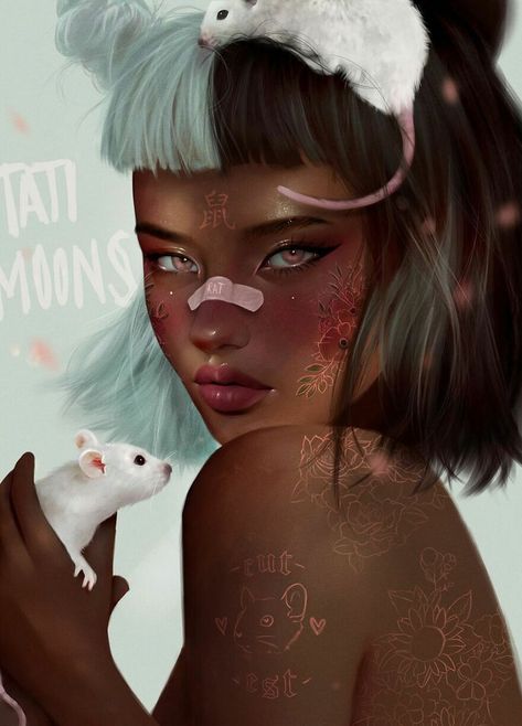 Rat, Chinese Zodiac Tati Moons, Arte Aries, Zodiac Chinese, Four Elements, Photographie Portrait Inspiration, Digital Portrait Art, Digital Paintings, Black Art Pictures, Zodiac Art